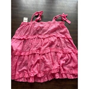 Free People Pink Ruffle Tiered Tank Top Dress Boho Tie Shoulder